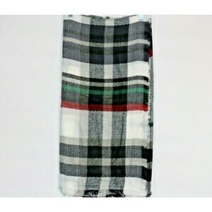Womens White Black Red Green Plaid Scarf